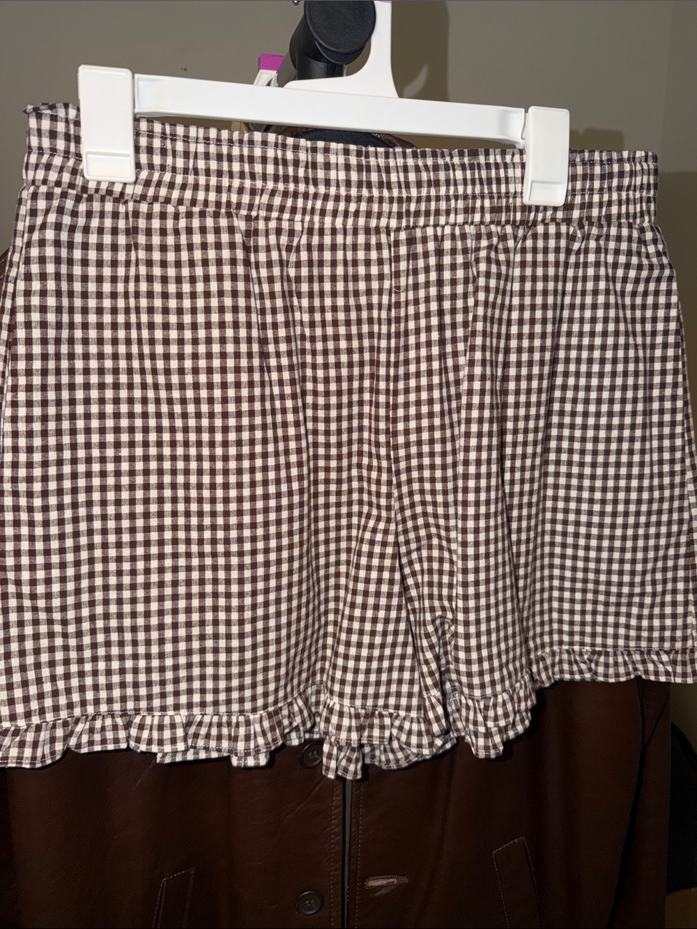 Brown Gingham Ruffle Hem Women's Skort